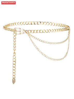 Adjustable Gold Metal Chain Belt for Women Plus Size, 57" Punk Waist Belt,